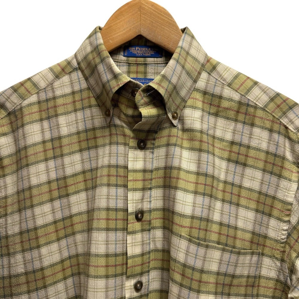 Pendleton Mens Size Small Green/Beige/Blue/Red Plaid Wool Button Front Shirt euc